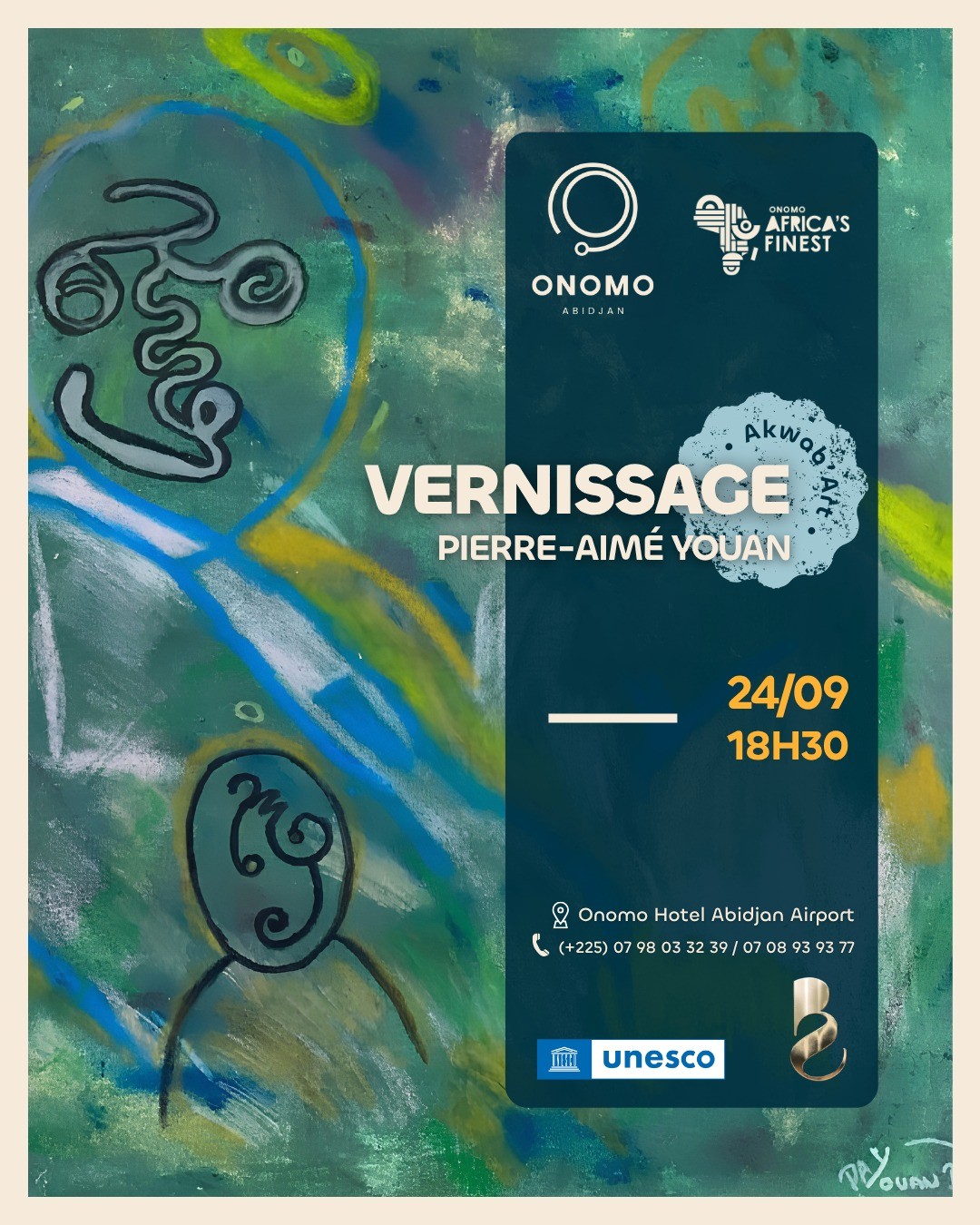 Affiche de l'exposition Pierre-Aimé Youan, 24 septembre 2026, ONOMO Hotel Abidjan Airport
